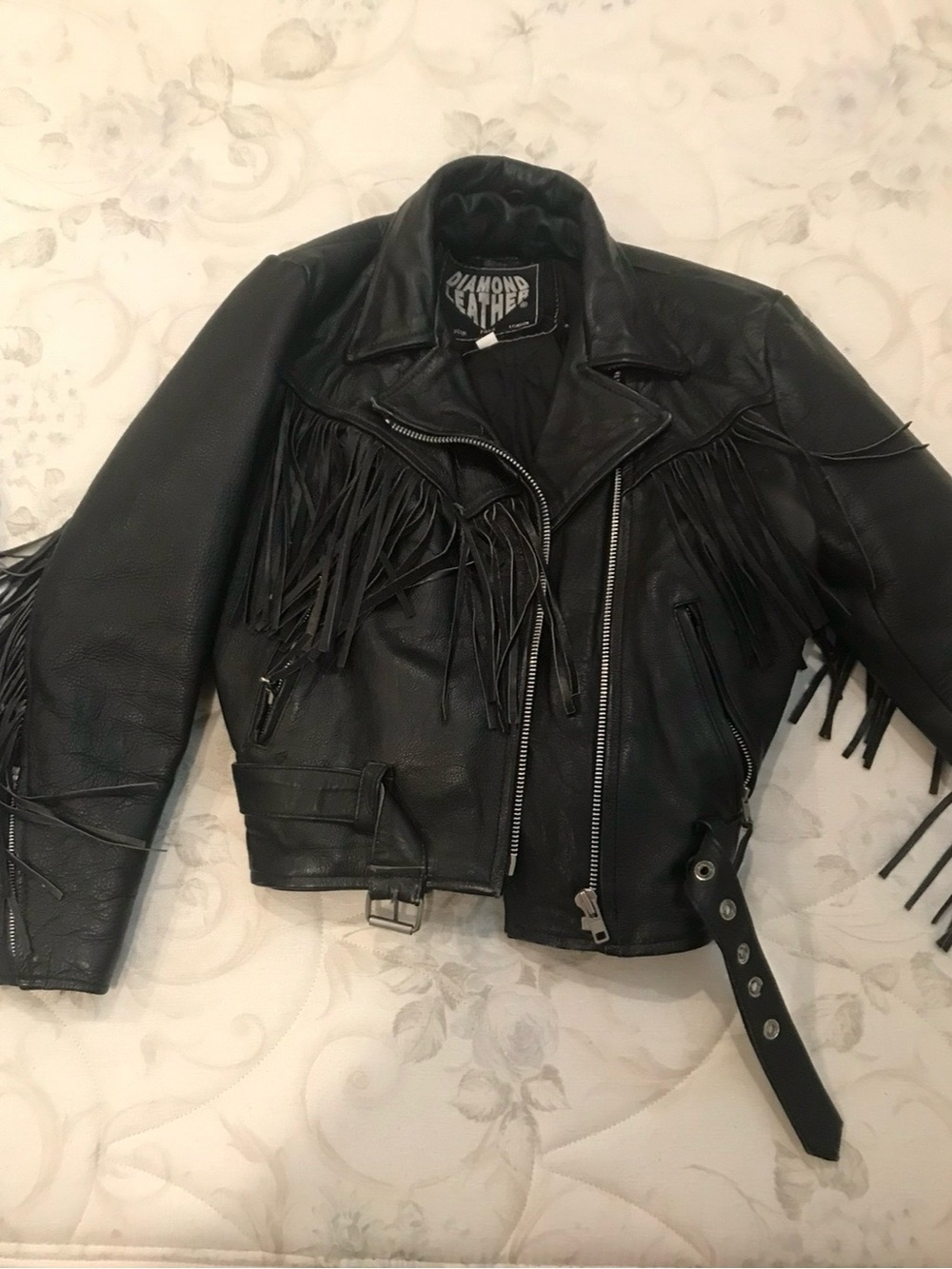 Diamond Supply Co. Black Leather Fringe Moto Jacket